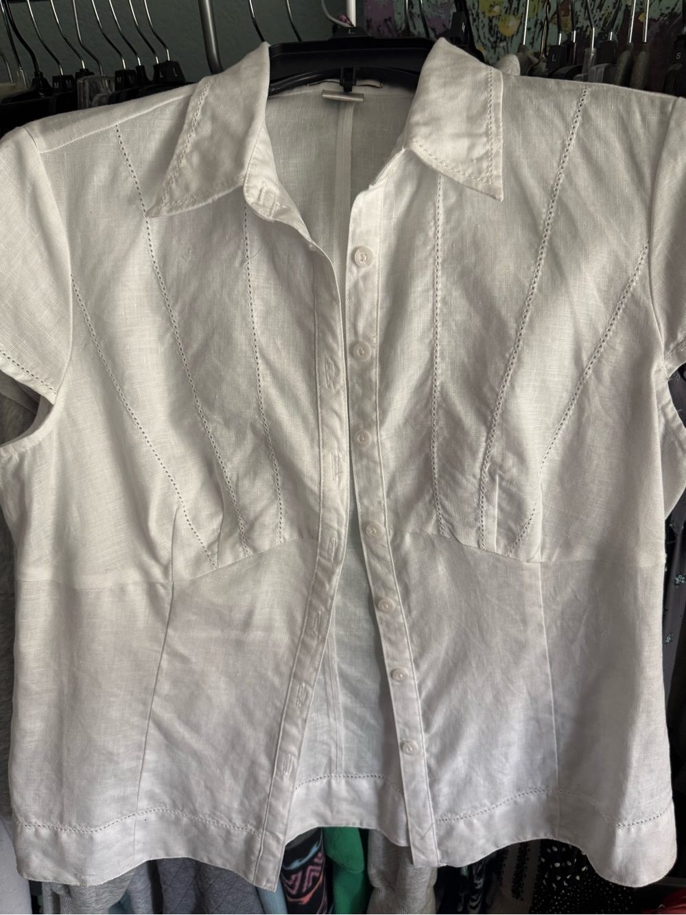 Cap sleeve 100% Linen button down top